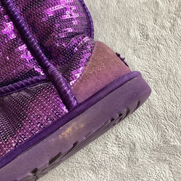 UGG Classic Short Sparkle Suede Sherpa Lined Snow Boots Purple Reign Sz 6 - Picture 9 of 17